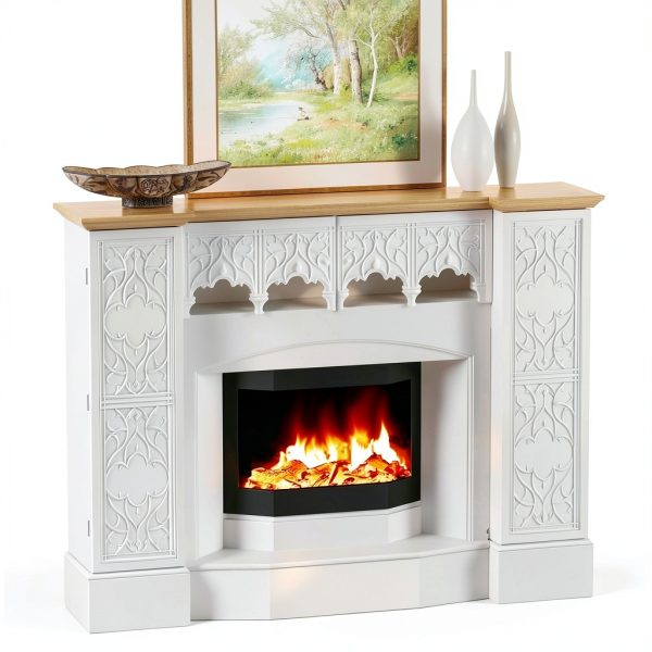 Timechee Fireplace Mantel White Mid Century Wood-0