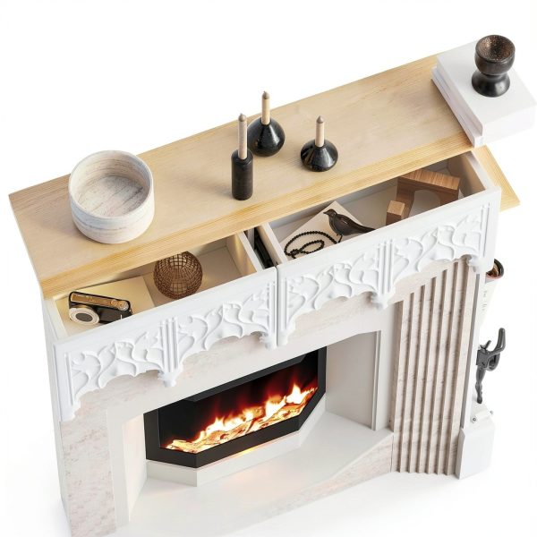 Timechee Fireplace Mantel White Mid Century Wood-4