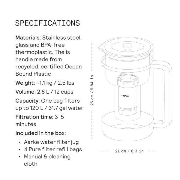 Aarke Water Filter Pitcher Glass Stainless Steel Purifier-7
