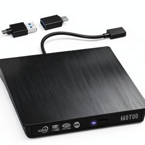YOTUO External USB‑C CD/DVD Drive Black IDD029 Dual Port High Speed-0