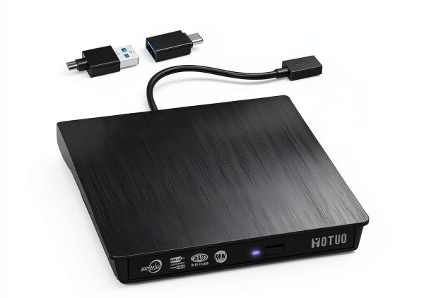 YOTUO External USB‑C CD/DVD Drive Black IDD029 Dual Port High Speed-0