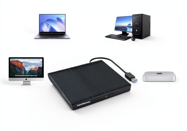 Laurensory Portable CD/DVD Burner Drive Black USB 3.0 High Speed-4