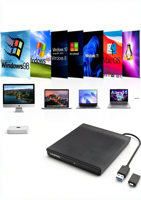 Laurensory Portable CD/DVD Burner Drive Black USB 3.0 High Speed-5