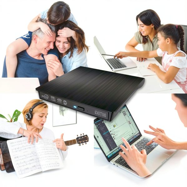 YOTUO External USB‑C CD/DVD Drive Black IDD029 Dual Port High Speed-5