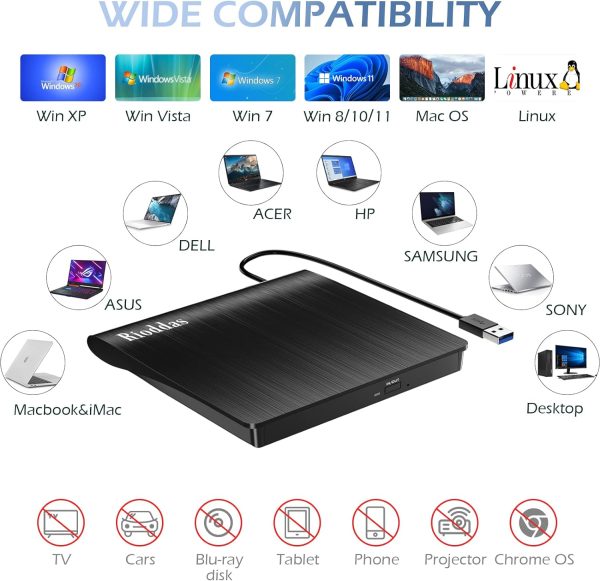 USB CD/DVD Drive Rioddas BT638 Dual Port USB‑A/USB‑C 3.0 External-3