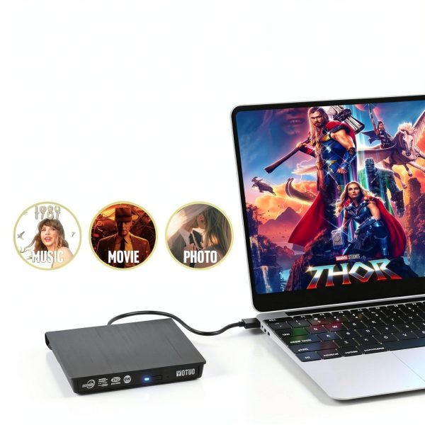 YOTUO External USB‑C CD/DVD Drive Black IDD029 Dual Port High Speed-1