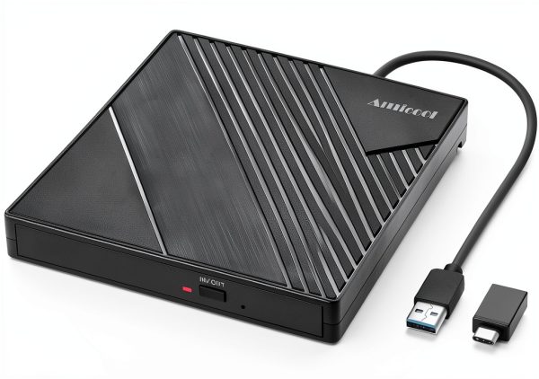 External DVD Drive Amicool A11 Black Slim Portable USB C Model-0