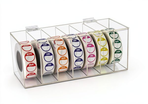 Acrylic Day of The Week Covered Label Dispenser 7-Slot Dispenser Day of The Week Label Dispenser Wall Mount Sticker Roll Dispenser for 1",3/4"Day of The Week Stickers 1 Inch Label Dispenser (No Label)-1