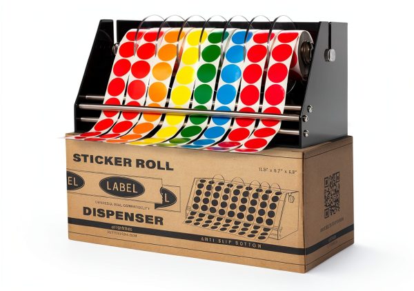 Roll Label Dispenser for Sticker Labels | Thick Durable Acrylic Sticker Roll Holder with Anti-Slip Feet and Spacer Springs-0