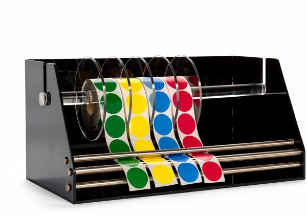 Roll Label Dispenser for Sticker Labels | Thick Durable Acrylic Sticker Roll Holder with Anti-Slip Feet and Spacer Springs-1