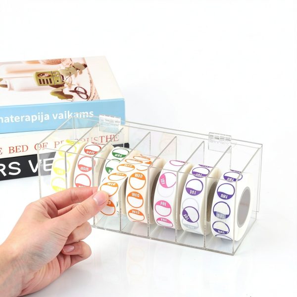 Acrylic Day of The Week Covered Label Dispenser 7-Slot Dispenser Day of The Week Label Dispenser Wall Mount Sticker Roll Dispenser for 1",3/4"Day of The Week Stickers 1 Inch Label Dispenser (No Label)-3
