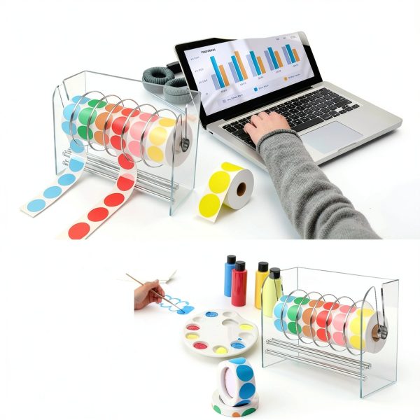 Label Dispenser KIYTARBOO Acrylic 6-Disc Roll Holder for Office-4